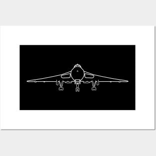 Avro Vulcan classic bomber aircraft wheels down outline graphic (white) Posters and Art